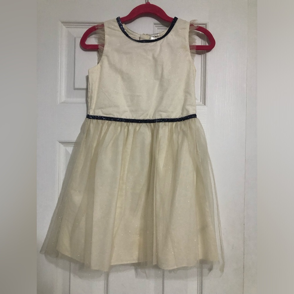 Carters girls size 6 cream sparkly dress with blue sparkly trim